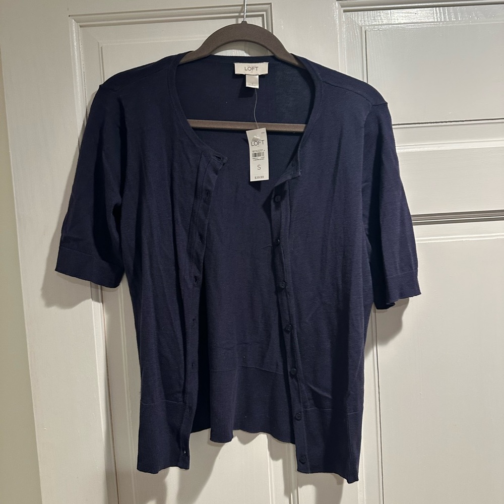 LOFT Women's Dark Blue S/S Cardigan